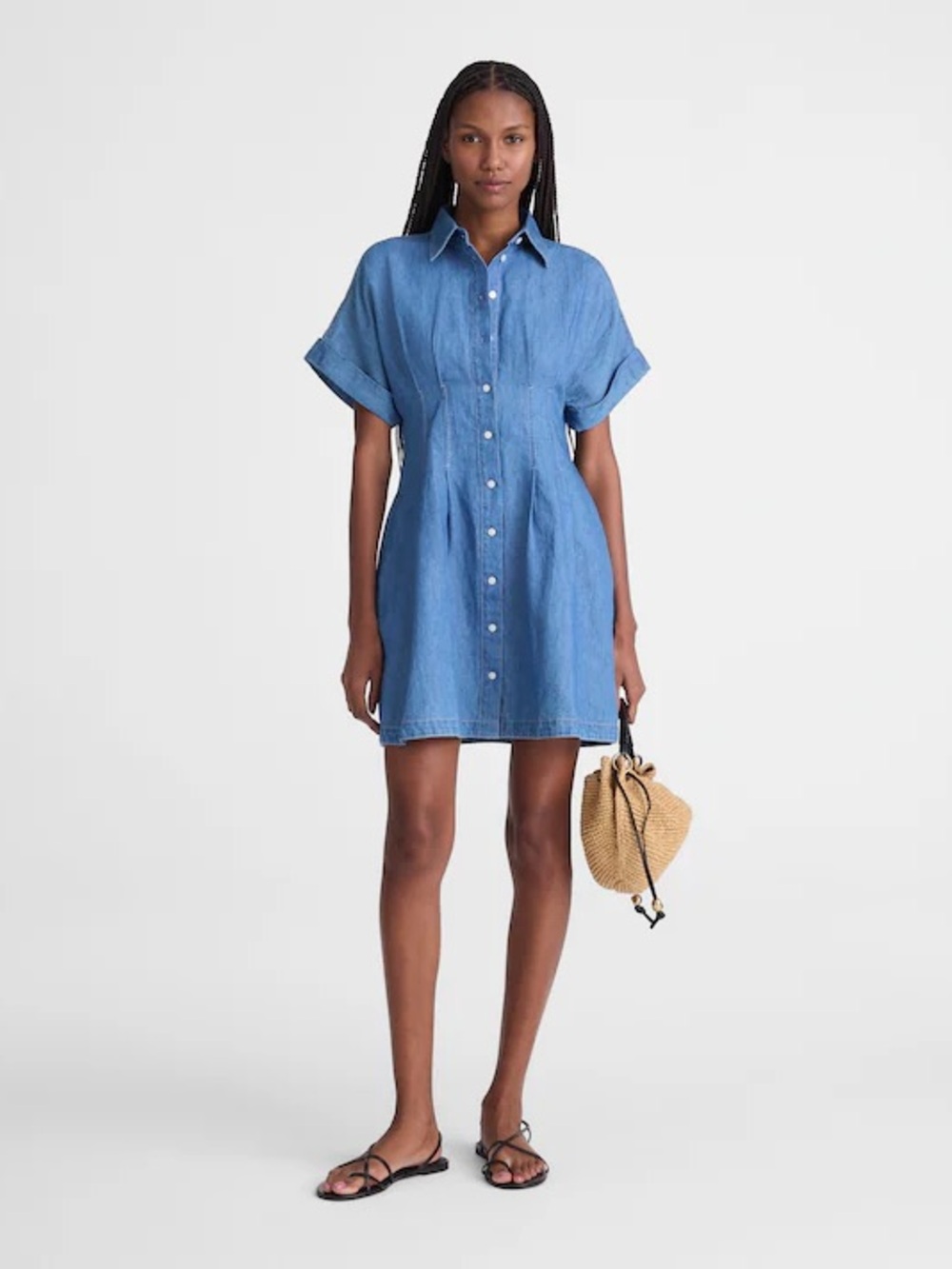NWT Madewell Cotton-Linen Denim Mini Shirtdress Seaside Wash Small S